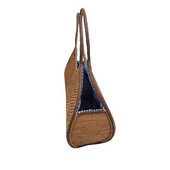 Anthropologie Veld Raffia Handbag Purse Tote Bag Blue White Lining - Picture 5 of 10